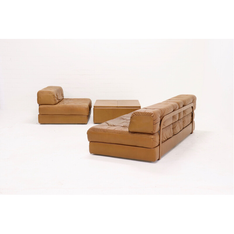 Ensemble de sièges modulables pour l'atrium Wittmann Vintage, lit de jour en cuir de cognac 1970