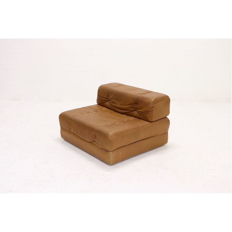 Vintage Wittmann Atrium Modular Seating Group Daybed in Cognac Leather 1970