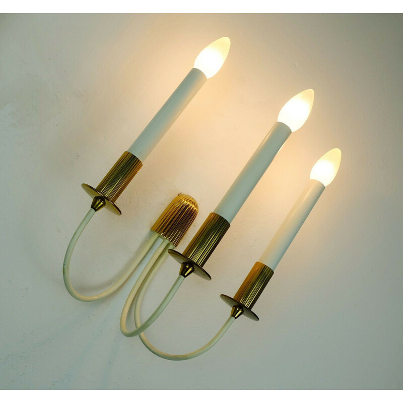 Vintage Sconce wall lamp brass white metal vintage cinema light 1960