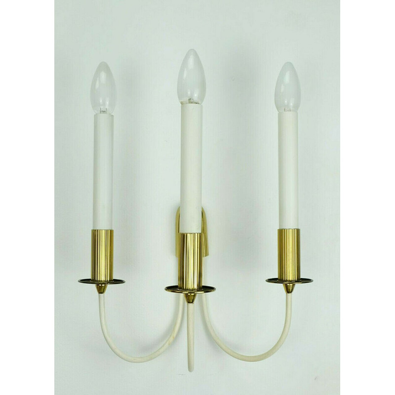 Vintage Sconce wall light in brass and white metal, vintage movie 1960