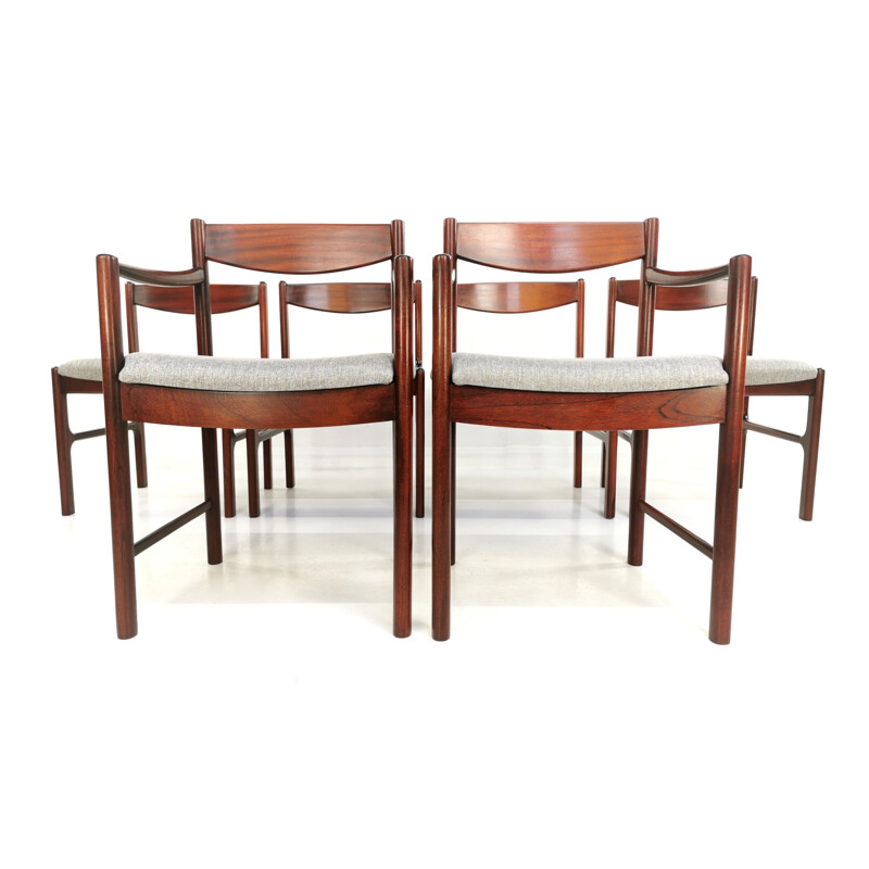 Set Of 6 vintage Newly Upholstered Mcintosh Grey Herringbone Rosewood Dining Chairs