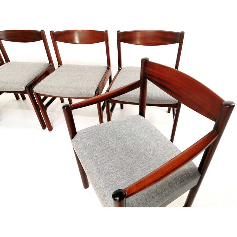 Set Of 6 vintage Newly Upholstered Mcintosh Grey Herringbone Rosewood Dining Chairs
