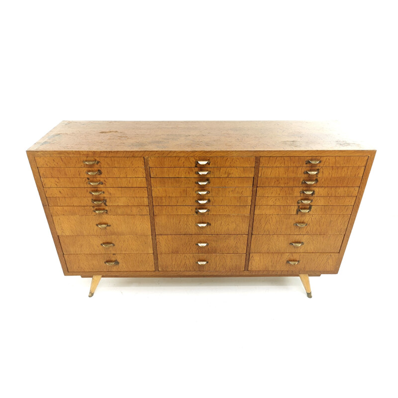 Vintage oak bank cabinet with drawers 1920