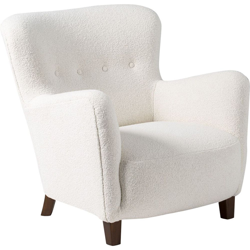 Vintage wool bouclé armchair by Fritz Hansen, Denmark, 1950s