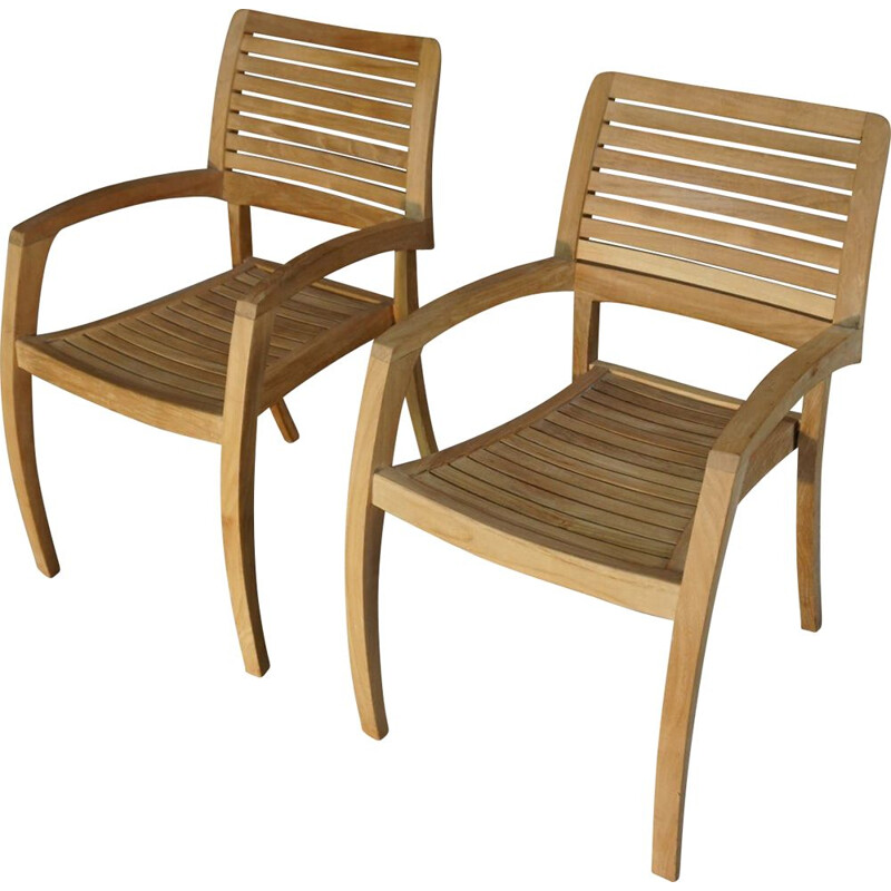  Pair of vintage solid teak armchairs