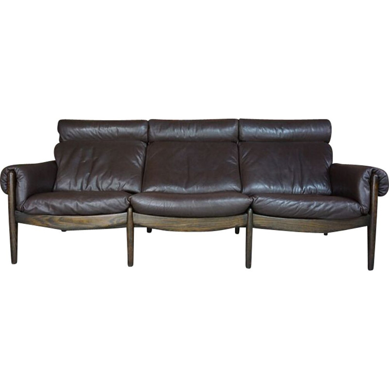 Vintage sofa in wood and leather Durlet