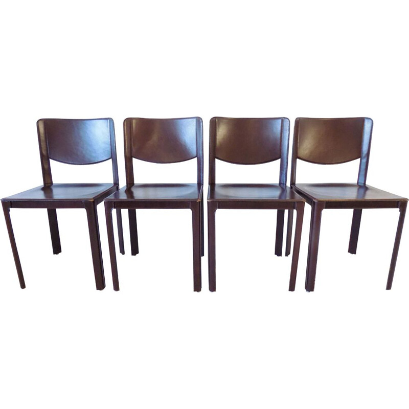 Set of 4 vintage leather dining chairs by Tito Agnoli