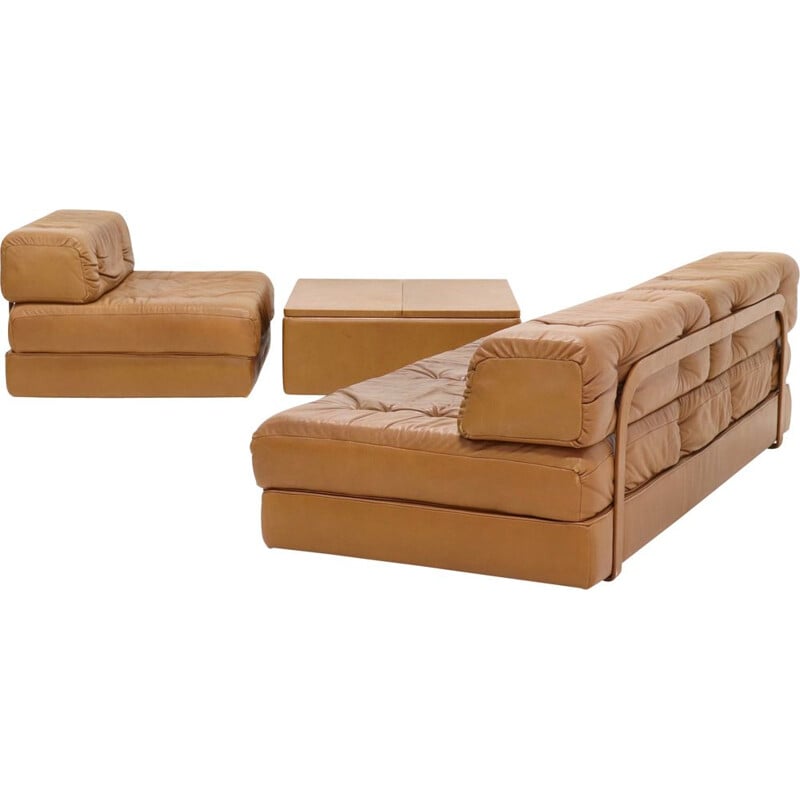 Vintage Wittmann Atrium Modular Seating Group Daybed in Cognac Leather 1970