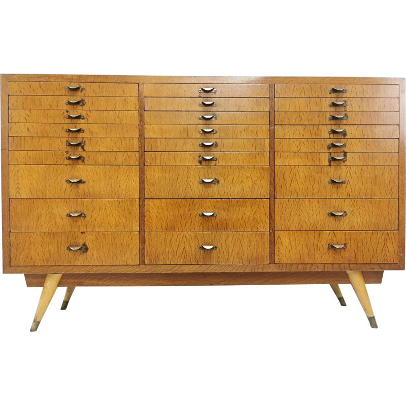 Vintage oak bank cabinet with drawers 1920