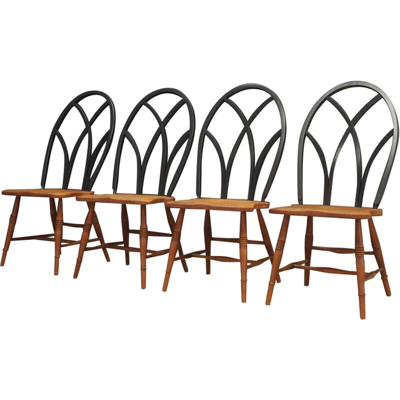 Set of 4 vintage Scandinavian chairs in beechwood 1950s