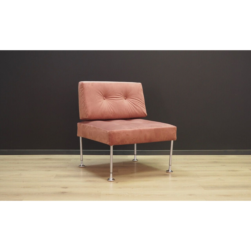 Vintage Revolt armchair for France & Son in pink fabric and steel 1970