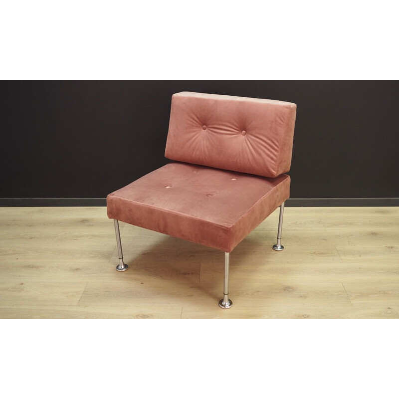 Vintage Revolt armchair for France & Son in pink fabric and steel 1970