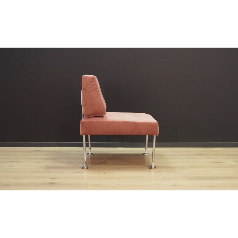 Vintage Revolt armchair for France & Son in pink fabric and steel 1970