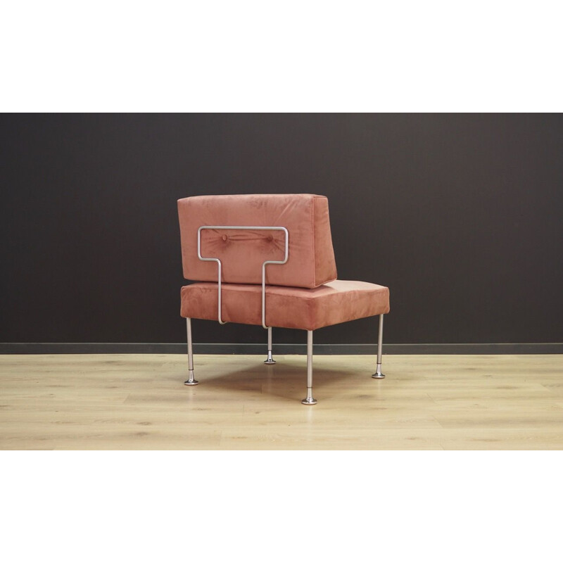 Vintage Revolt armchair for France & Son in pink fabric and steel 1970