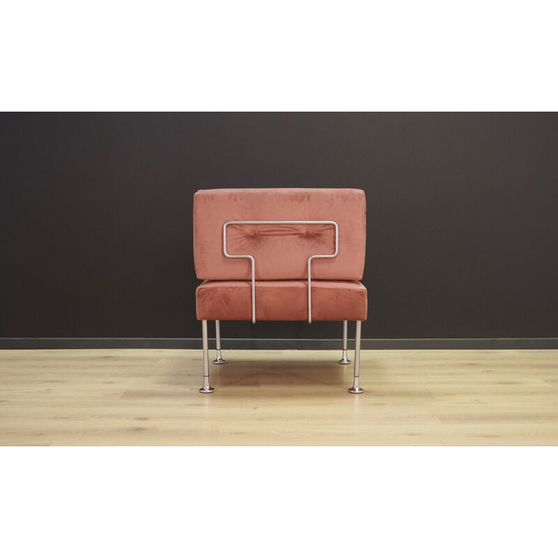 Vintage Revolt armchair for France & Son in pink fabric and steel 1970