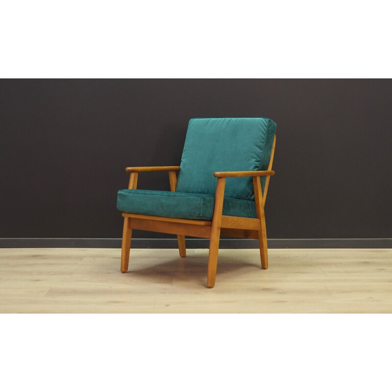 Vintage scandinavian armchair in green fabric and wood, 1960