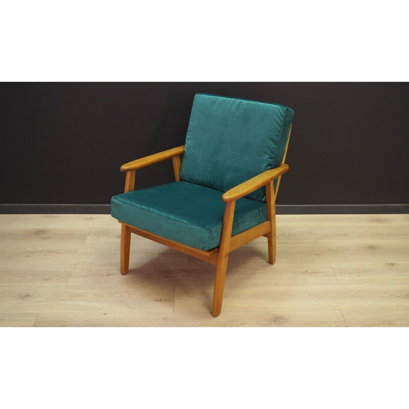 Vintage scandinavian armchair in green fabric and wood, 1960