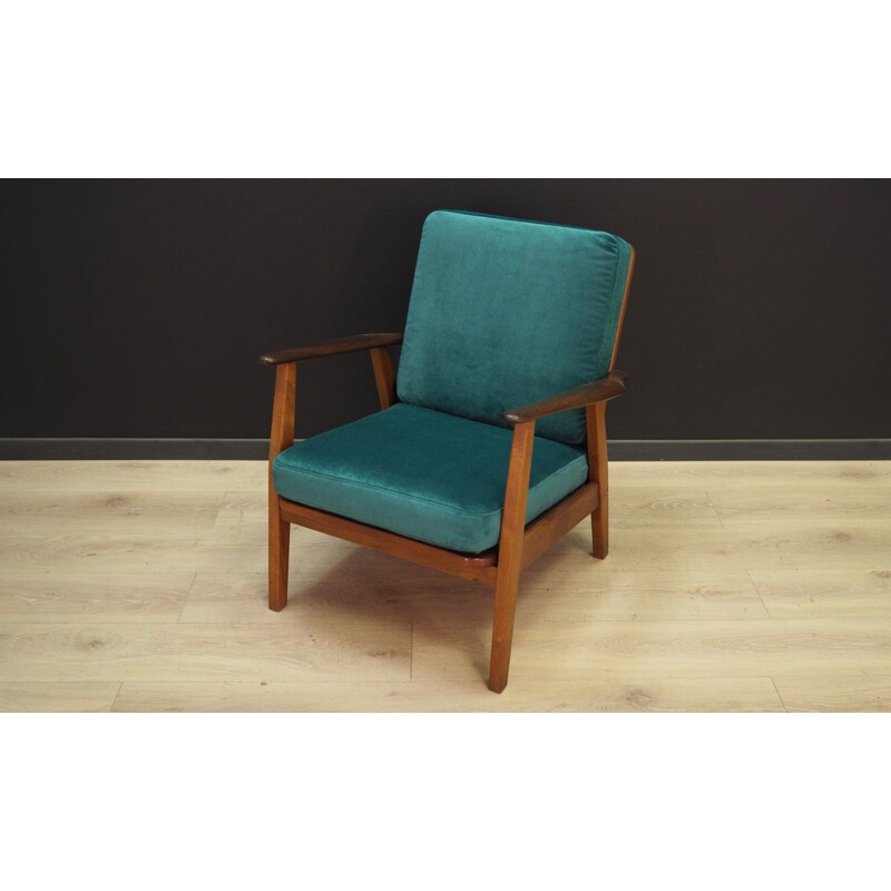 Vintage scandinavian armchair in green fabric and wood 1960