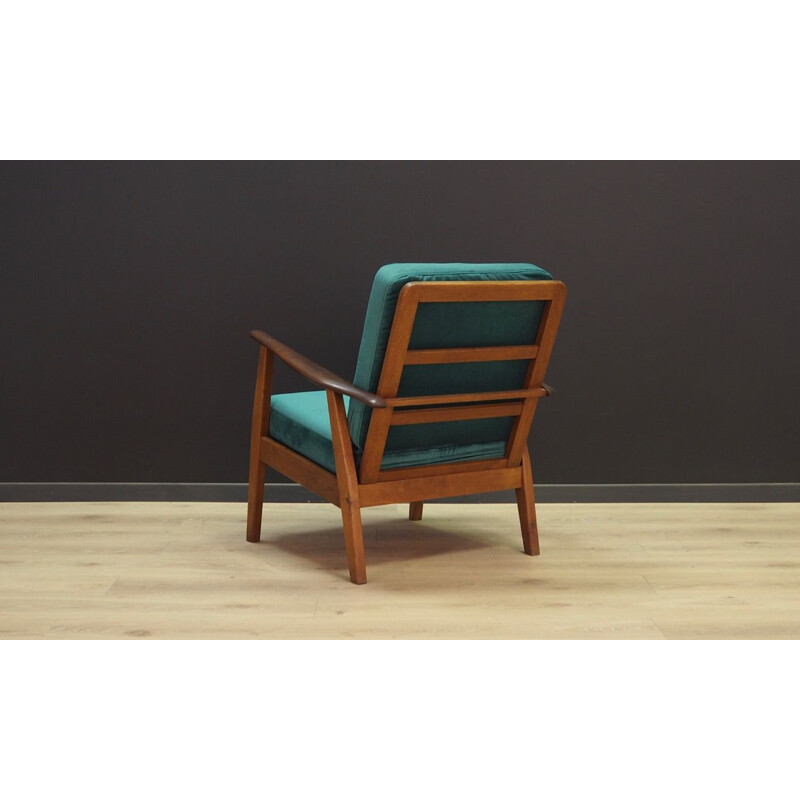 Vintage scandinavian armchair in green fabric and wood 1960