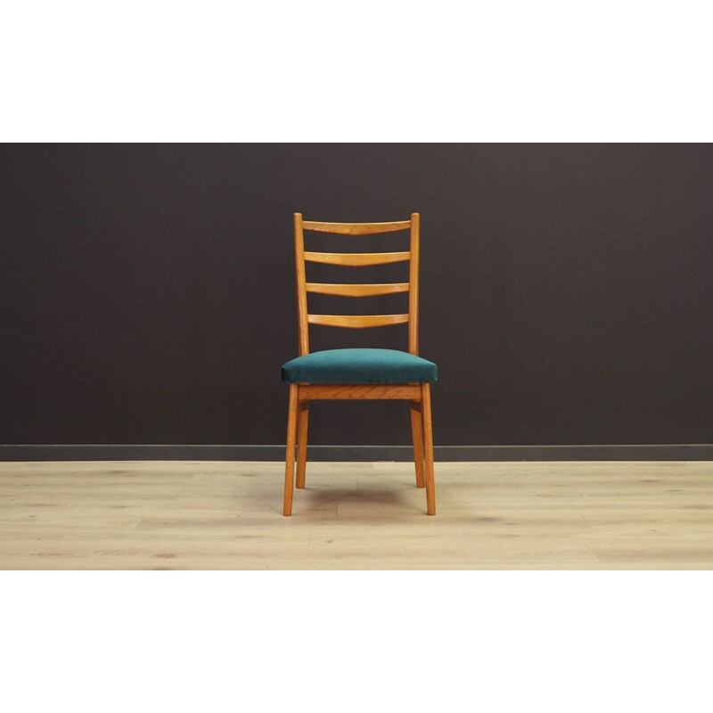 Set of 4 vintage chairs in teak and green velvet,  Denmark 1960