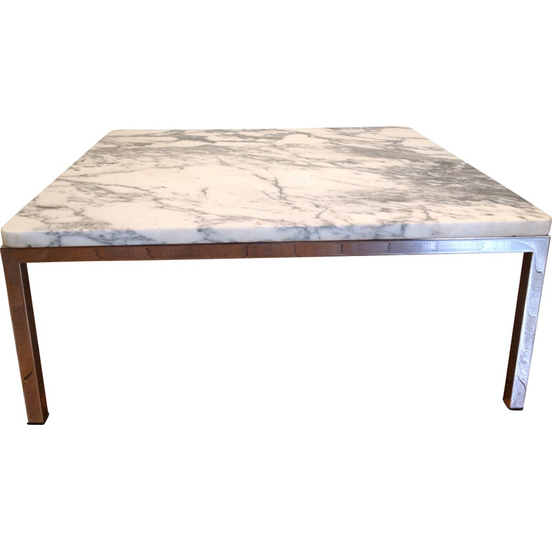 Square coffee table in marble and chromed steel - 1960s