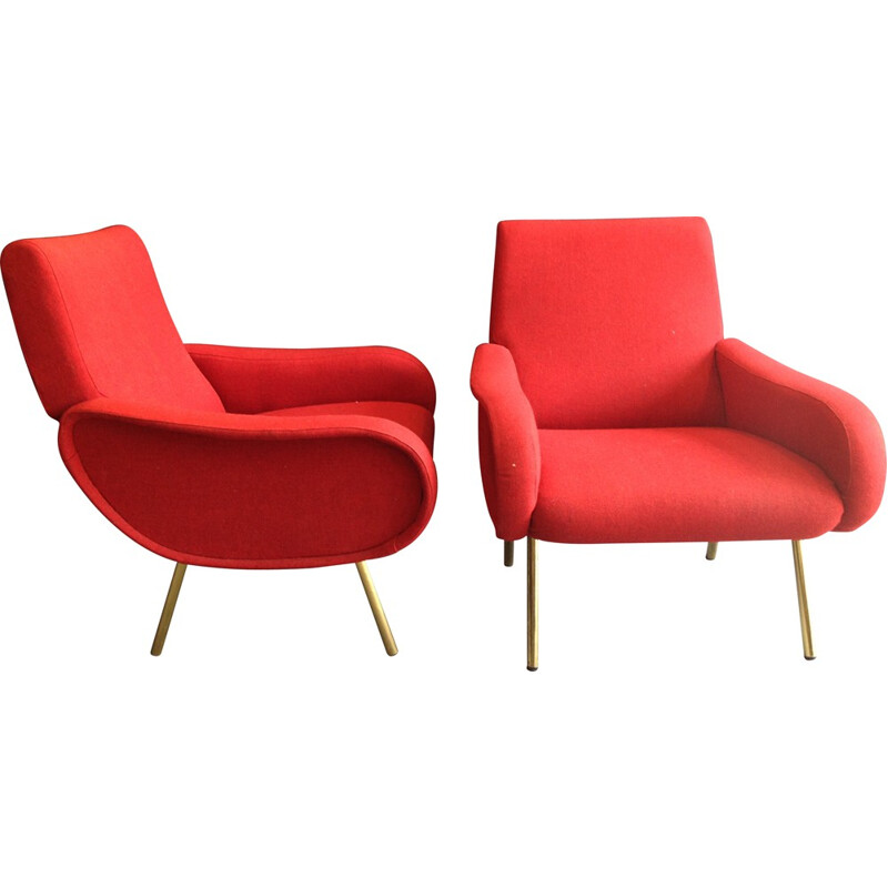 Set of 2 Baby red lounge chairs, Marco ZANUSO - 1950s