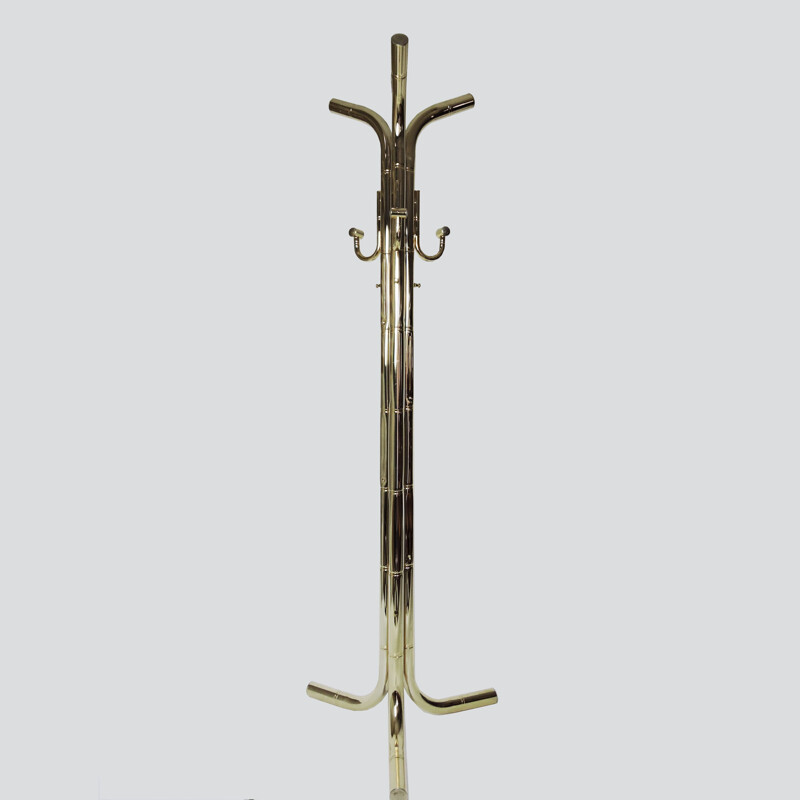 Vintage coat rack in gilded brass and fake bamboo, 1970