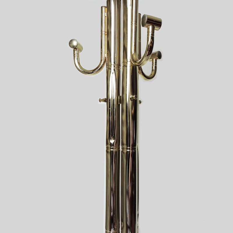 Vintage coat rack in gilded brass and fake bamboo, 1970
