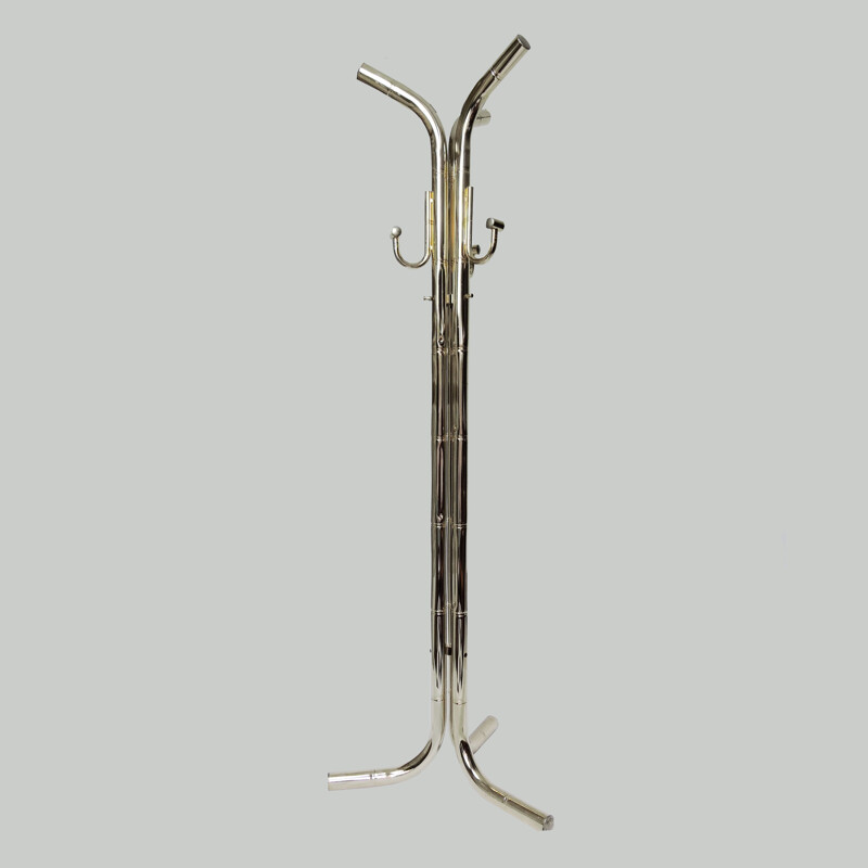 Vintage coat rack in gilded brass and fake bamboo, 1970