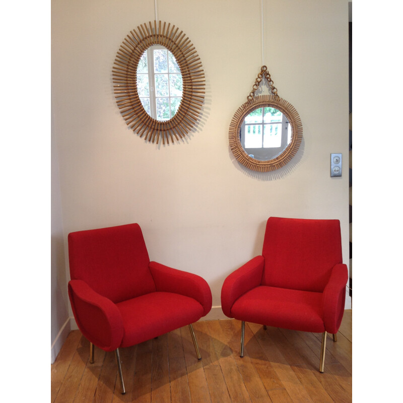 Set of 2 Baby red lounge chairs, Marco ZANUSO - 1950s