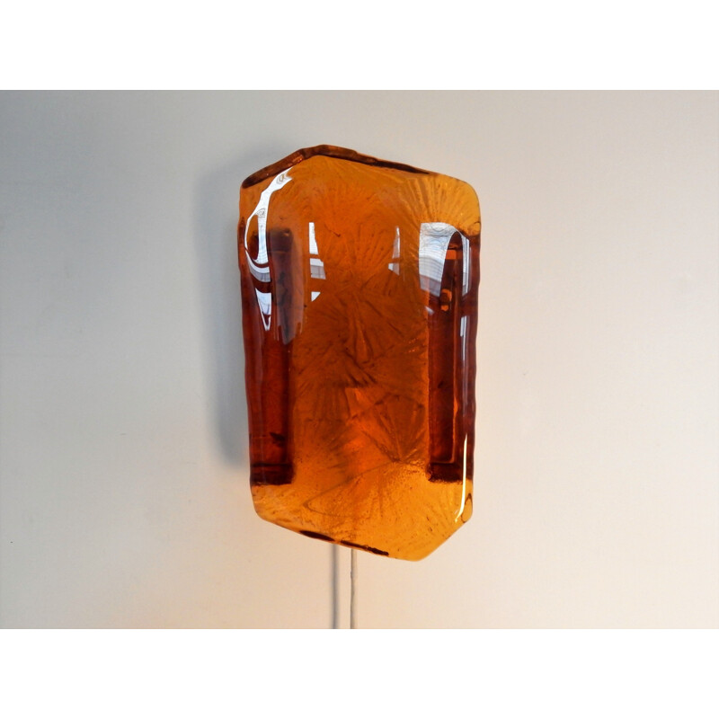 Set of 2 amber colored pressed glass wall lights by Vitrika, Denmark, 1960s