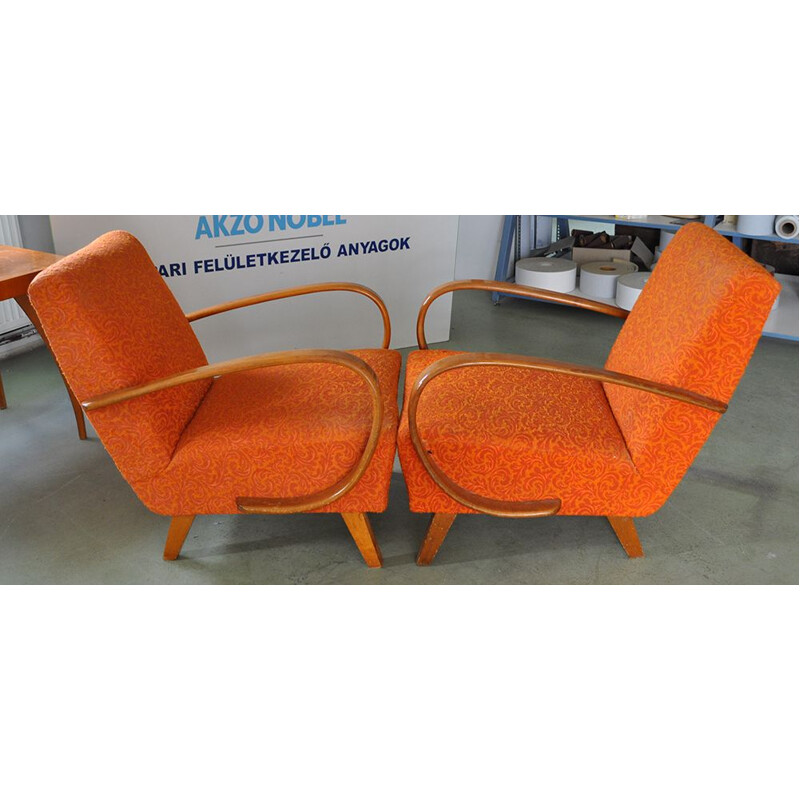 Paire de fauteuils orange vintage de Jindrich Halabala pour UP Zavody Brno 1930