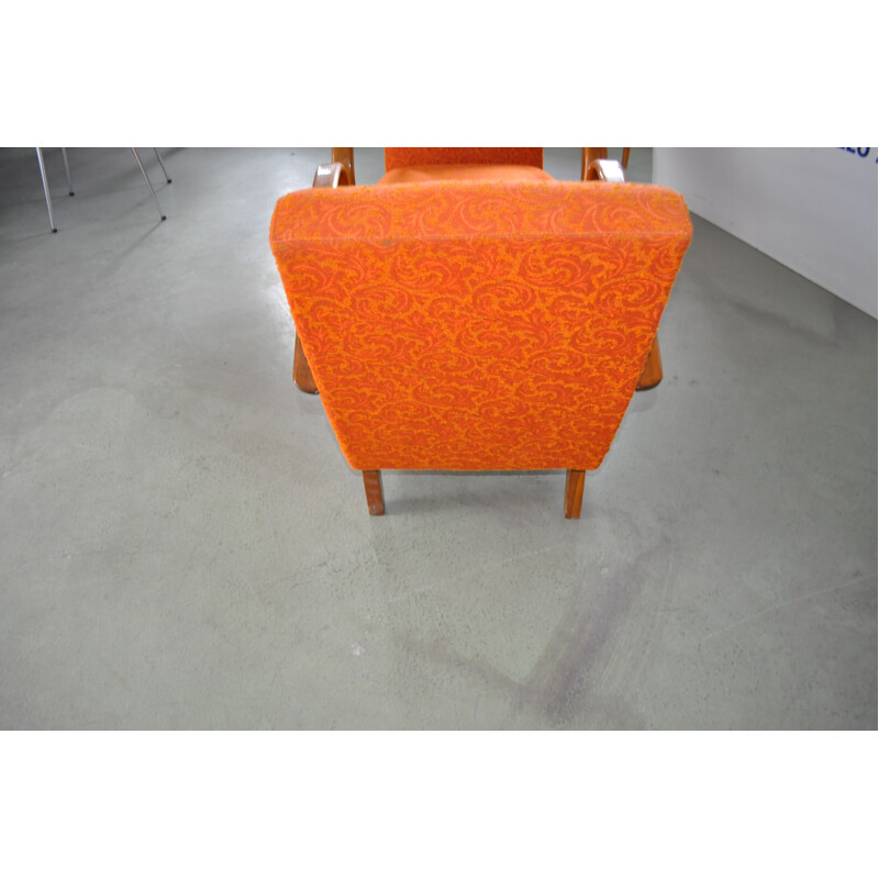 Vintage pair of Orange Armchairs by Jindrich Halabala for UP Zavody Brno 1930s