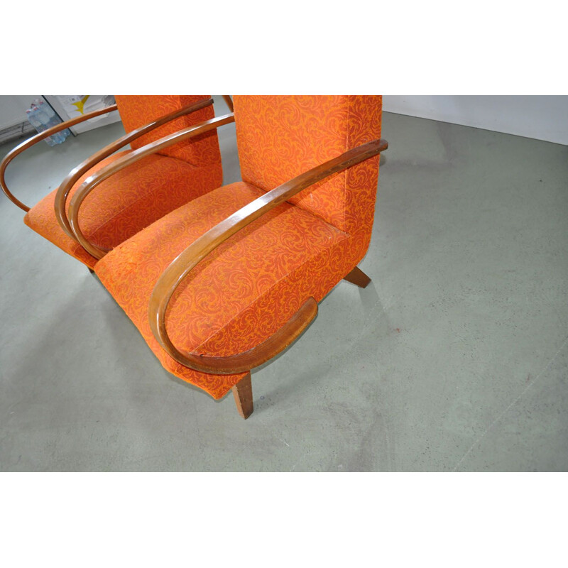 Vintage pair of Orange Armchairs by Jindrich Halabala for UP Zavody Brno 1930s