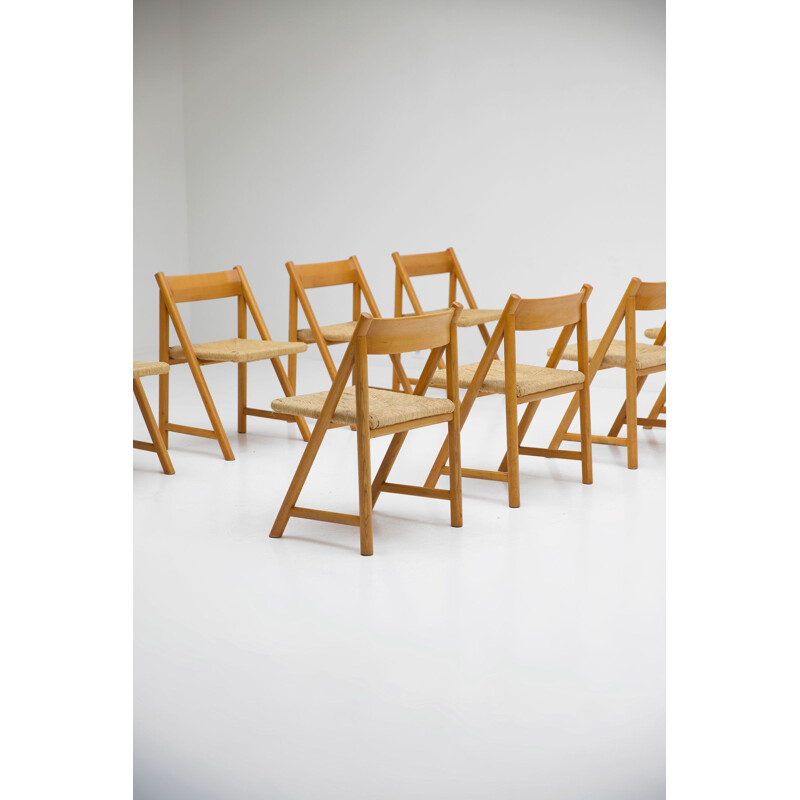 Set of 8 vintage dining chairs in beech wood