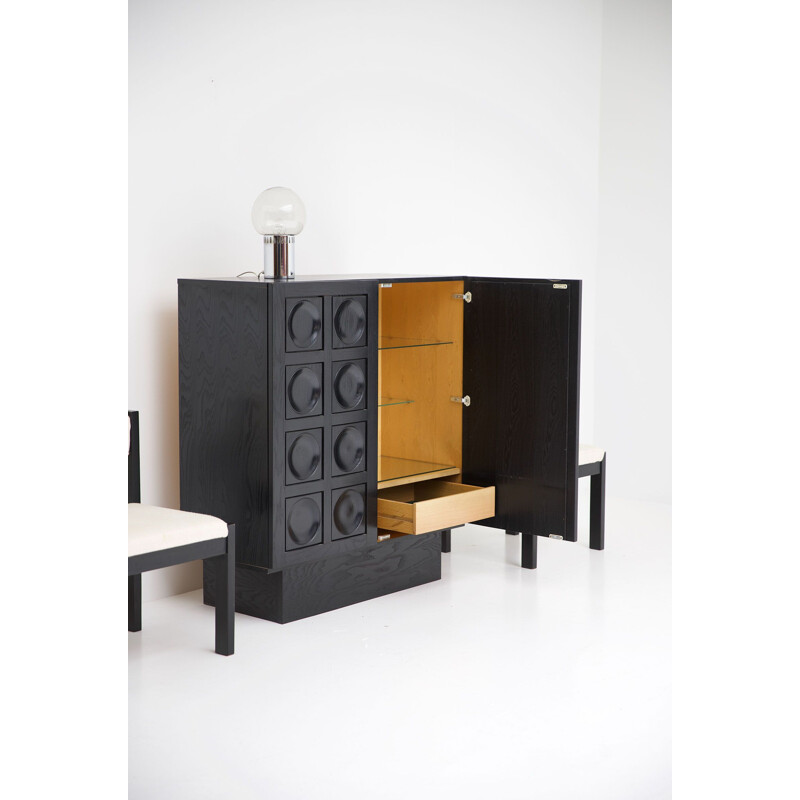 Black geometrical door vintage cabinet, Belgium, 1970s