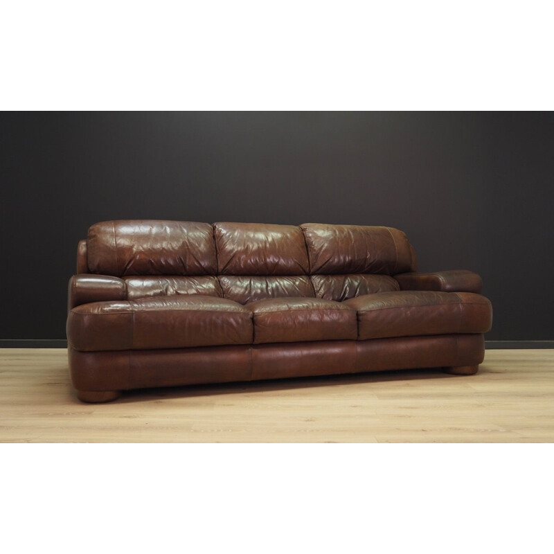 Danish vintage 3-seater sofa in brown leather