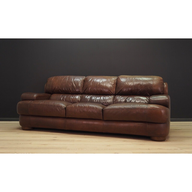 Danish vintage 3-seater sofa in brown leather