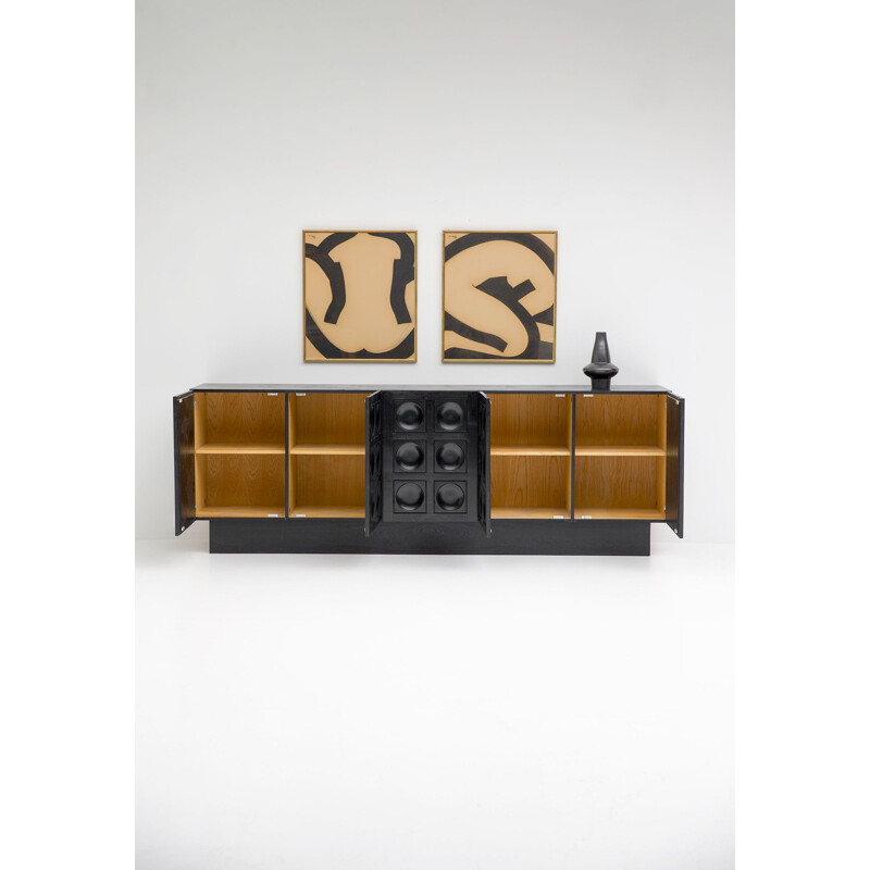 Black brutalist vintage sideboard, 1970s