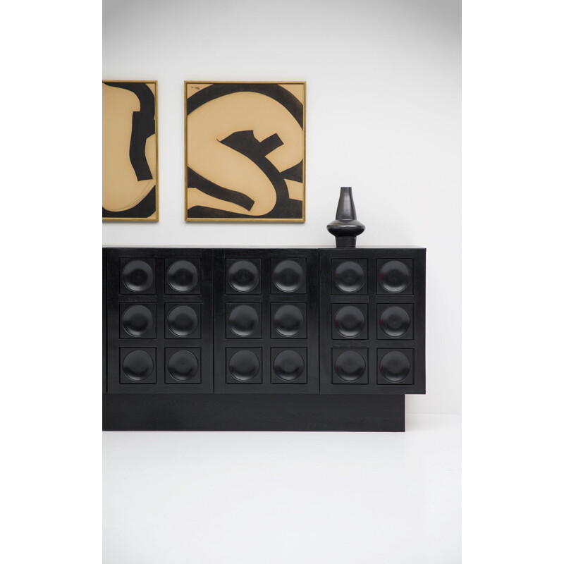 Black brutalist vintage sideboard, 1970s