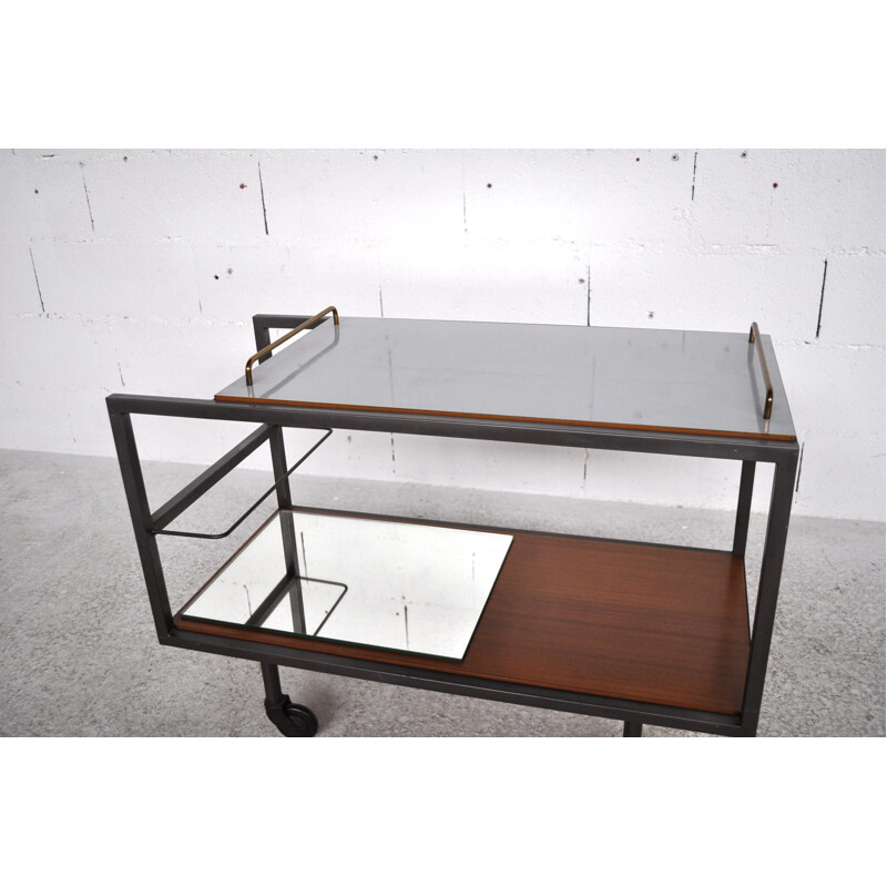 EFA serving table in mahogany, formica and metal, Georges FRYDMAN - 1950s
