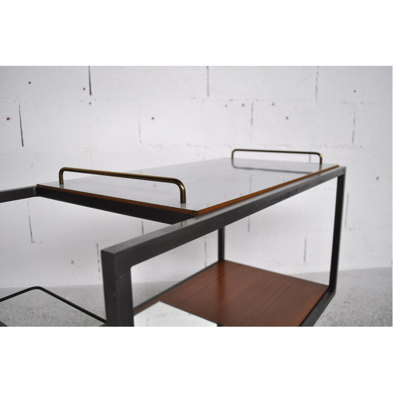 EFA serving table in mahogany, formica and metal, Georges FRYDMAN - 1950s