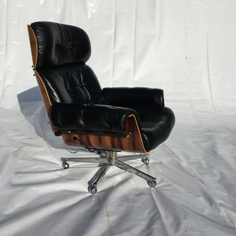 Vintage armchair and ottoman rosewood leather girofle stoll