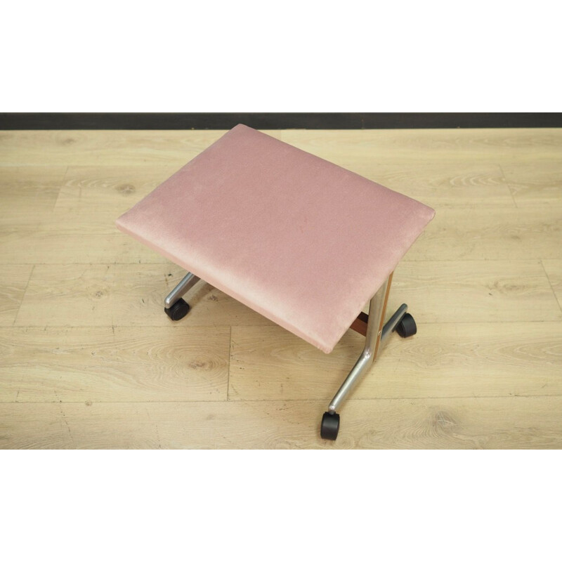 Vintage danish footrest in pink velvet and metal 1970