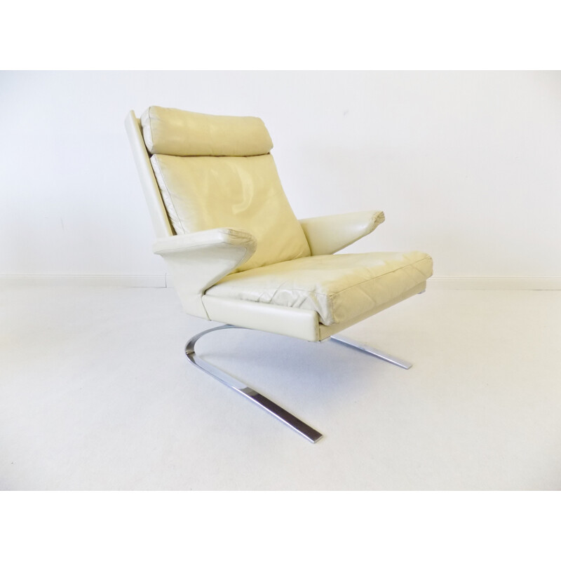 Chaise longue vintage en cuir crème COR Swing de Reibhold Adolf