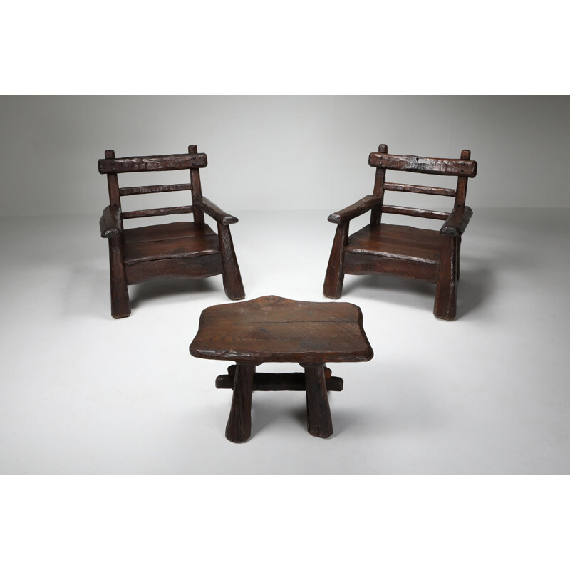 Vintage pair Rustic Lounge Chairs In Pine 1950