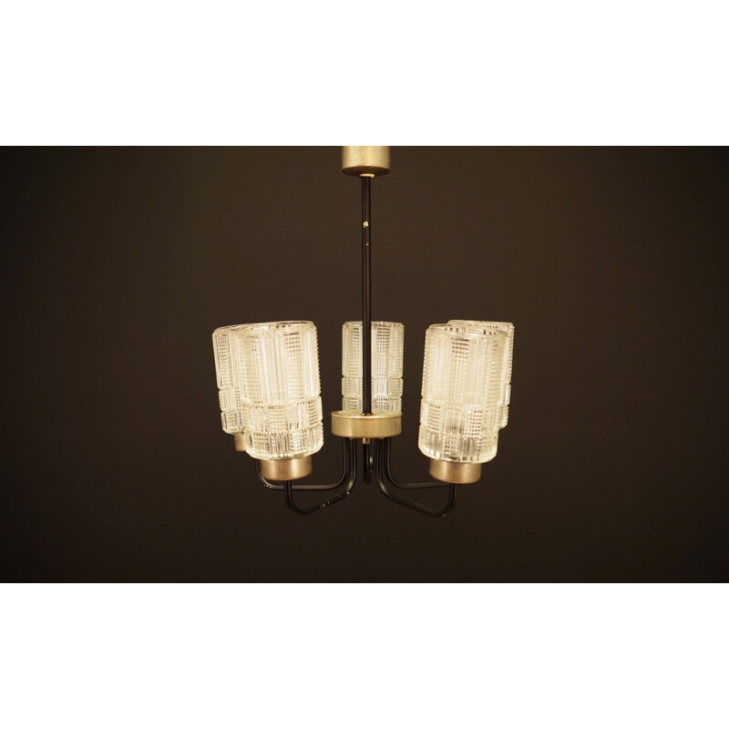 Vintage danish chandelier in glass and metal 1970