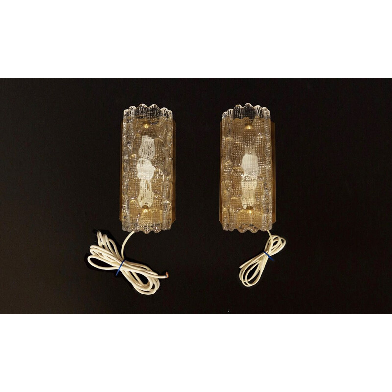 Pair of vintage danish sconces in glass and metal 1970