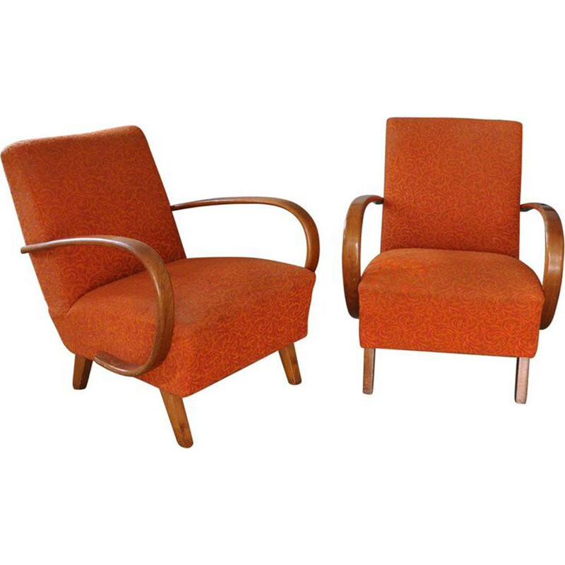 Vintage pair of Orange Armchairs by Jindrich Halabala for UP Zavody Brno 1930s