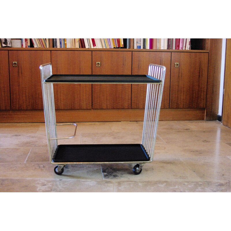 Vintage black lacquered roll bar with chrome steel side bars, 1960